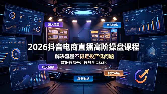 （19159期）2026抖音电商直播高阶操盘课程，解决流量不稳定投产低问题，数据复盘千川投放全盘优化-985网创