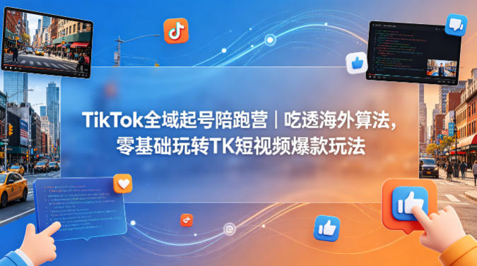 TikTok全域起号陪跑营｜吃透海外算法，零基础玩转TK短视频爆款玩法-985网创