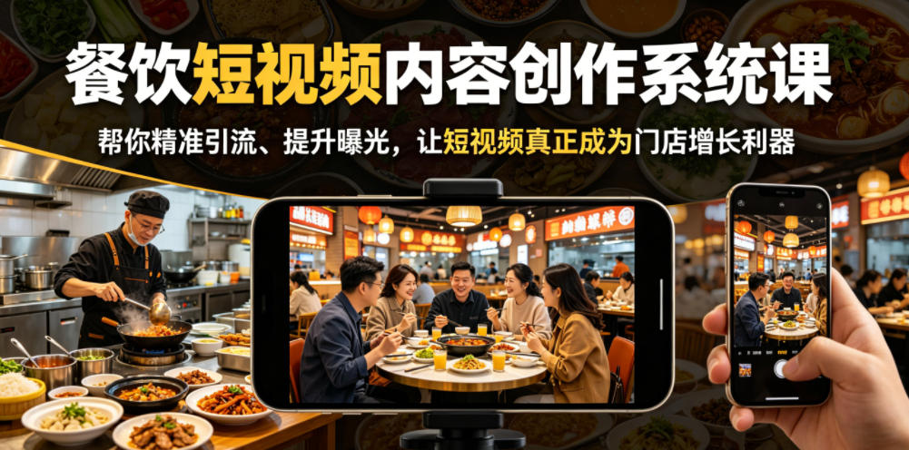 餐饮短视频内容创作系统课，帮你精准引流、提升曝光，让短视频真正成为门店增长利器-985网创