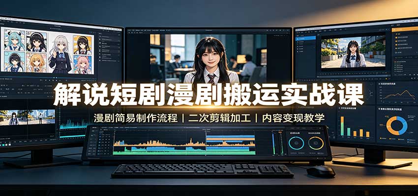 解说短剧漫剧搬运实战课：漫剧简易制作流程，二次剪辑加工，内容变现教学-985网创