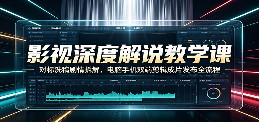 影视深度解说教学课：对标洗稿剧情拆解，电脑手机双端剪辑成片发布全流程-985网创