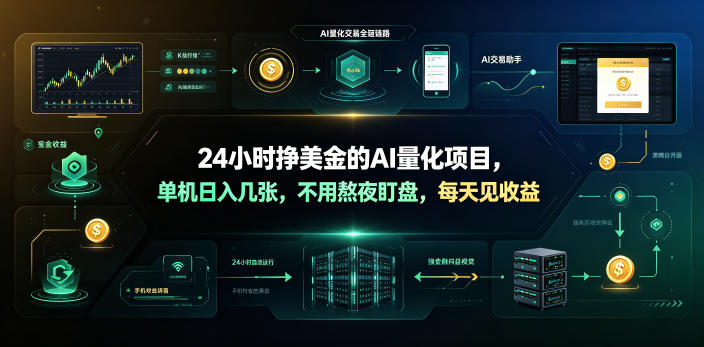 24小时挣美金的AI量化项目，单机日入几十美刀，不用熬夜盯盘，每天见收益【揭秘】-985网创