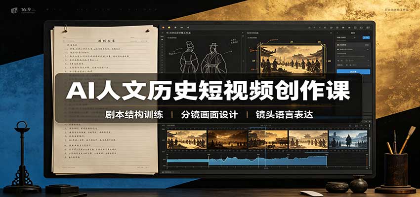 AI人文历史短视频创作课：赛道对标、剧本分镜制图，掌握视频完整产出流程-985网创