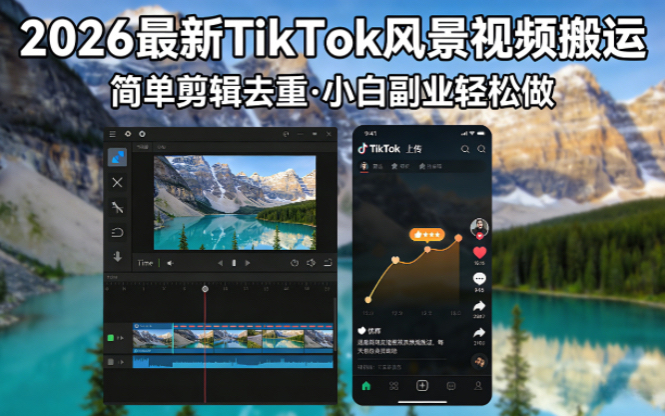2026最新TikTok风景视频搬运简单剪辑去重小白副业月入 8000-985网创