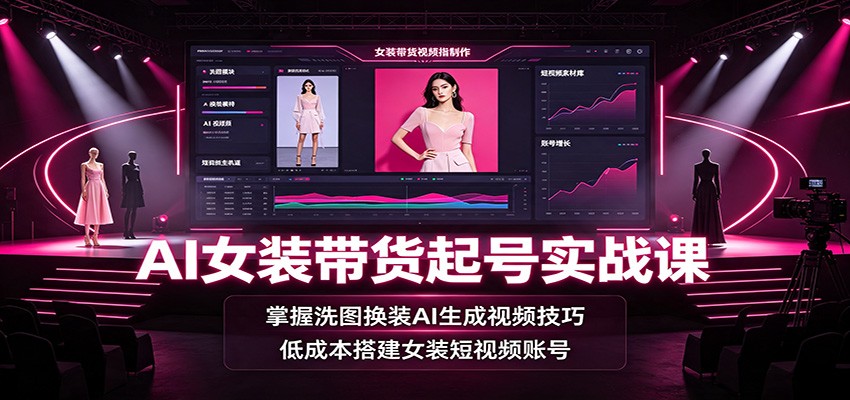 AI女装带货起号实战课：掌握洗图换装AI生成视频技巧，低成本搭建女装短视频账号-985网创