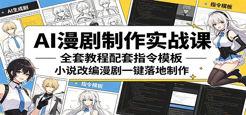 AI漫剧制作实战课：全套教程配套指令模板，小说改编漫剧一键落地制作-985网创