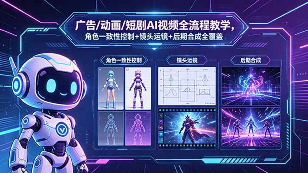 广告/动画/短剧AI视频全流程教学，角色一致性控制+镜头运镜+后期合成全覆盖-985网创