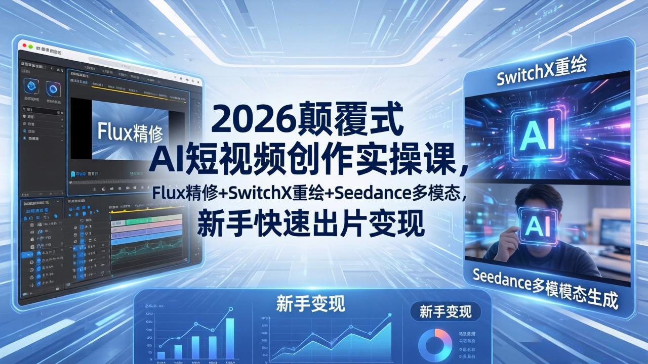 2026颠覆式 AI短视频创作课-5月更新，Flux精修+SwitchX重绘+Seedance多模态，新手快速出片变现-985网创