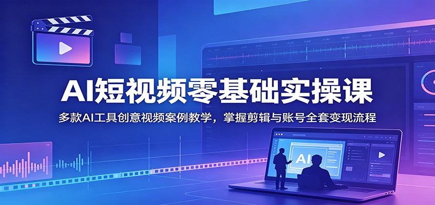 AI短视频零基础实操课：多款AI工具创意视频案例教学，掌握剪辑与账号全套变现流程-985网创