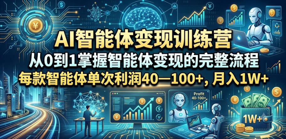AI智能体变现训练营，从0到1掌握智能体变现的完整流程，每款智能体单次利润40—100+，月入1W+-985网创