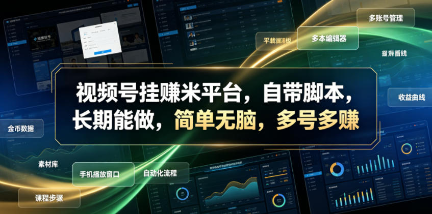 视频号挂賺米平台，自带脚本，长期能做，简单无脑，多号多賺【揭秘】-985网创