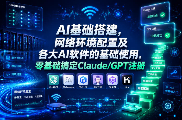 AI基础搭建，网络环境配置及各大AI软件的基础使用，零基础搞定Claude/GPT注册-985网创