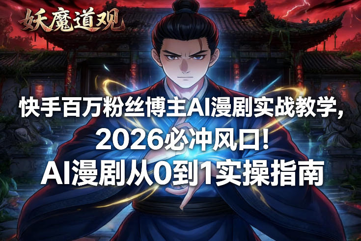 快手百万粉丝博主AI漫剧实战教学，2026必冲风口！AI漫剧从0到1实操指南-985网创