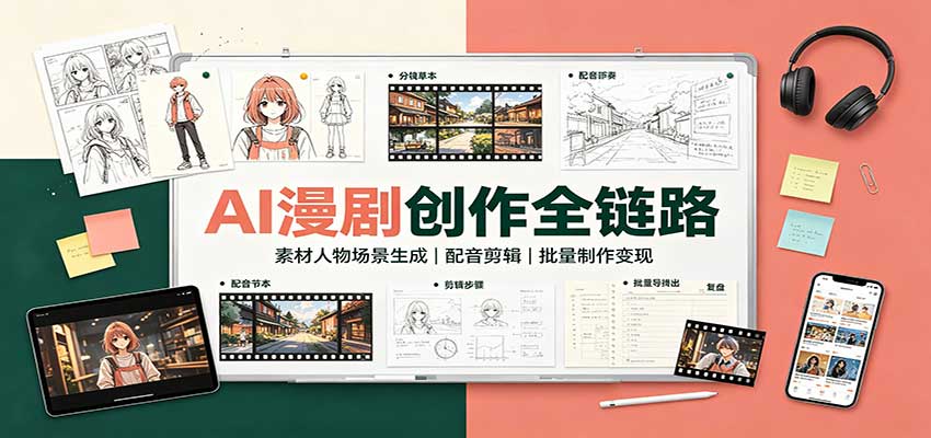 AI漫剧创作全链路：素材人物场景生成，配音剪辑，批量制作变现-985网创