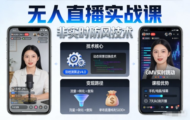 宝子哥无人直播实战课，非实时防风技术，聚焦抖音快手等平台直播带货，轻松开启直播变现之路（更新2026年6月2日）-985网创