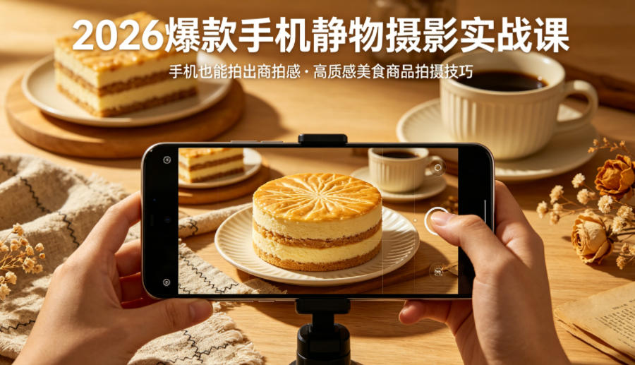 2026爆款手机静物摄影实战课，手机也能拍出商拍感，学会拍出高质感美食商品-985网创