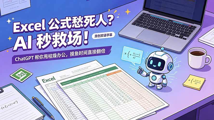 （19487期）Excel 公式愁死人？AI 秒救场！ChatGPT 帮你甩枯燥办公，摸鱼时间直接翻倍【原创双语字幕】-985网创