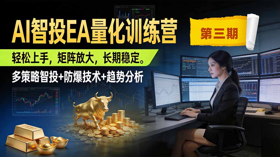 AI智投EA量化训练营第三期，多策略智投+防爆技术+趋势分析 ，小白轻松上手，矩阵放大，长期稳定，日入500U。-985网创
