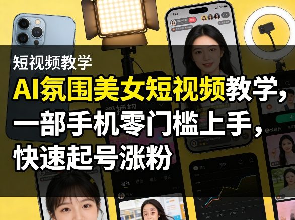 AI氛围美女短视频教学，一部手机零门槛上手，快速起号涨粉-985网创