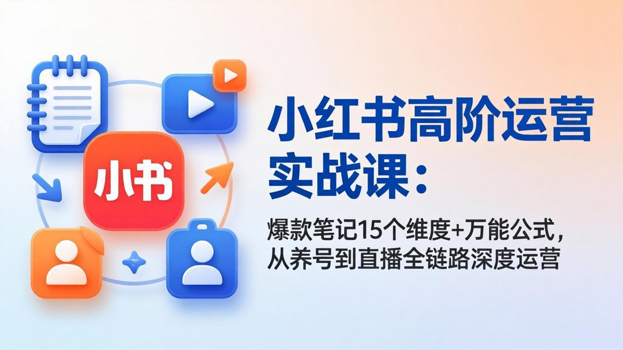 小红书高阶运营实战课：爆款笔记15个维度+万能公式，从养号到直播全链路深度运营-985网创