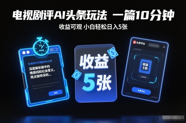 电视剧评AI头条玩法，一篇10分钟，收益可观，小白轻松日入5张+【独家】-985网创