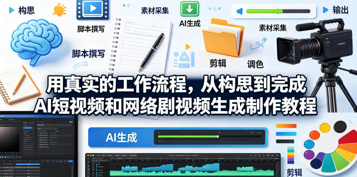 用真实的工作流程，从构思到完成AI短视频和网络剧视频生成制作教程-中英字幕-985网创