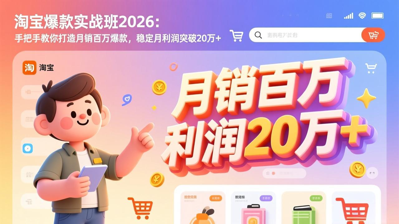 淘宝爆款实战班2026：手把手教你打造月销百万爆款，稳定月利润突破20万+-985网创
