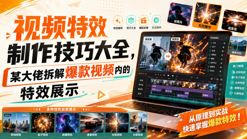 视频特效制作技巧大全，某大佬拆解爆款视频内的特效展示-985网创