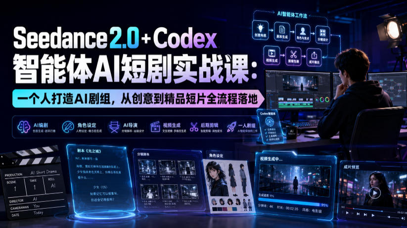Seedance2.0+Codex智能体AI短剧实战课：一个人打造AI剧组，从创意到精品短片全流程-985网创