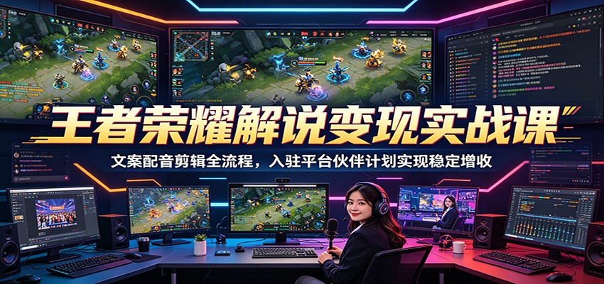 王者荣耀解说变现实战课：文案配音剪辑全流程，入驻平台伙伴计划实现稳定增收-985网创