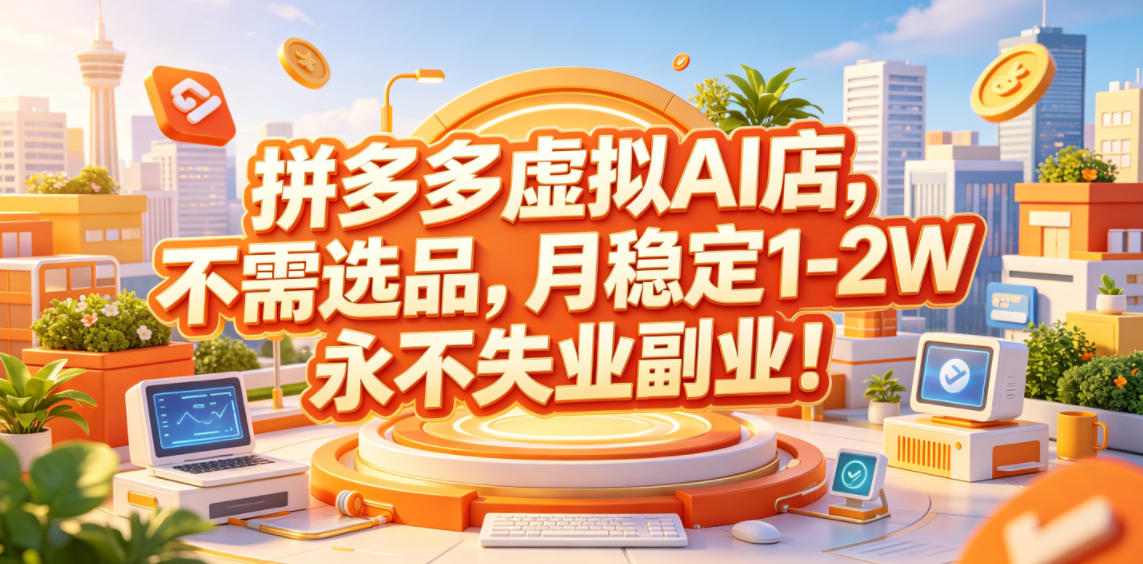 拼多多虚拟AI店，不需选品，月稳定1-2W，永不失业副业！【揭秘】-985网创