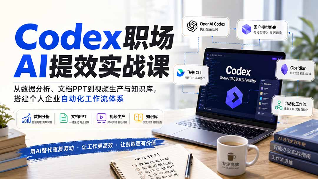 Codex职场AI提效实战课：从数据分析、文档PPT到视频生产与知识库，搭建个人企业自动化工作流体系-985网创