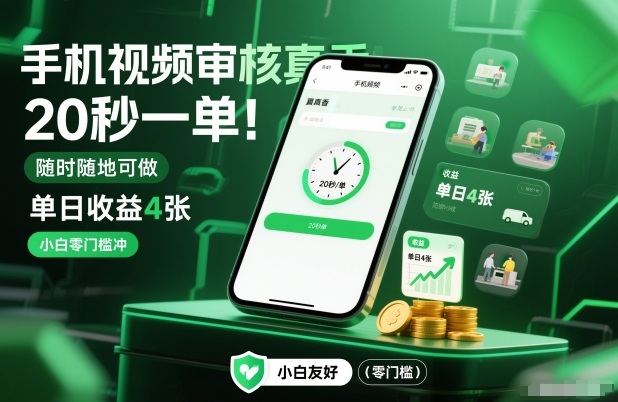 手机视频审核真香！20秒一单，随时随地可做，单日收益4张，小白零门槛冲【揭秘】-985网创