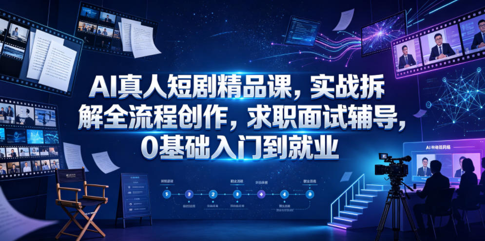 AI真人短剧精品课，实战拆解全流程创作，求职面试辅导，0基础入门到就业-985网创