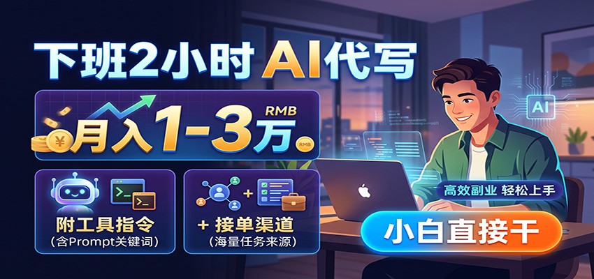 下班2小时AI代写，月入1-3万，附工具指令+接单渠道，小白直接干-985网创