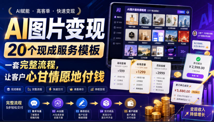 AI图片变现，20个现成服务模板，一套完整流程，让客户心甘情愿地付钱【原创双语字幕】-985网创