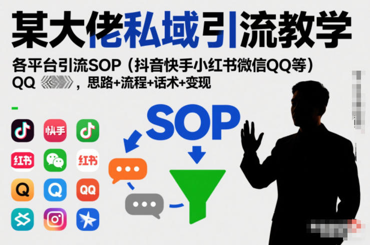 某大佬私域引流教学，各平台引流SOP(抖音快手小红书微信QQ等)，思路+流程+话术+变现-985网创