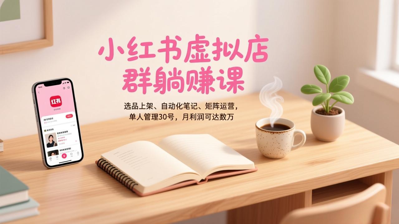 小红书虚拟店群躺赚课，选品上架、自动化笔记、矩阵运营，单人管理30号，月利润可达数万-985网创