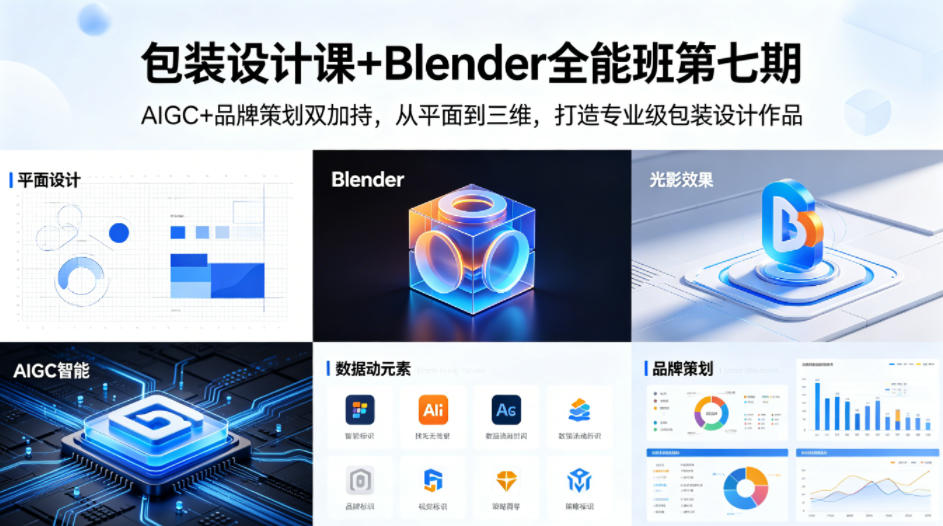 包装设计课+Blender全能班第七期，AIGC+品牌策划双加持，从平面到三维，打造专业级包装设计作品-985网创