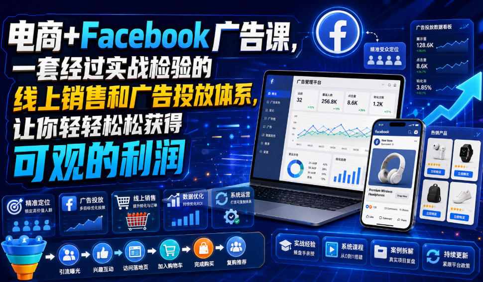 电商+Facebook广告课，一套经过实战检验的线上销售和广告投放体系，让你轻轻松松获得可观的利润【原创双语字幕】-985网创