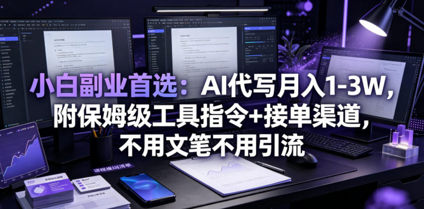 小白副业首选：AI代写月入1-3W，附保姆级工具指令+接单渠道，不用文笔不用引流【揭秘】-985网创