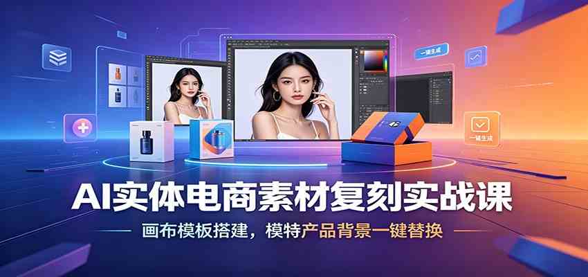 AI实体电商素材复刻实战课：画布模板搭建，模特产品背景一键替换-985网创