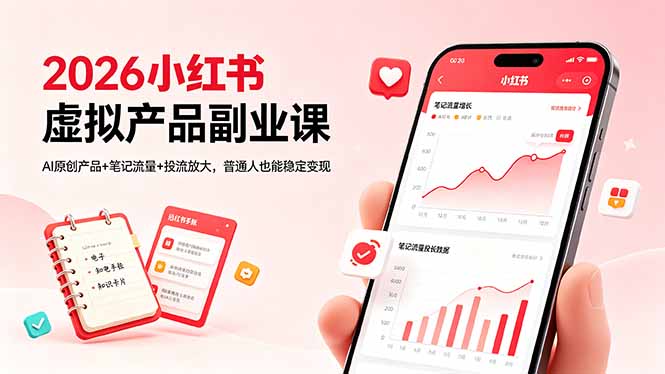 2026小红书虚拟产品副业课，AI原创产品+笔记流量+投流放大，普通人也能稳定变现-985网创