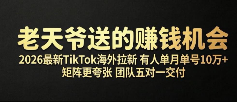 老天爷送的賺钱机会！2026最新TikTok海外拉新，有人单月单号10W+，矩阵更夸张，团队交付【揭秘】-985网创