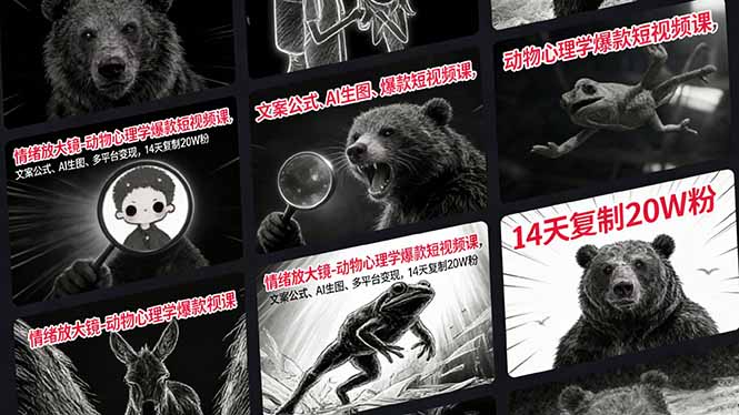 情绪放大镜-动物心理学爆款短视频课，文案公式、AI生图、多平台变现，14天复制20W粉-985网创