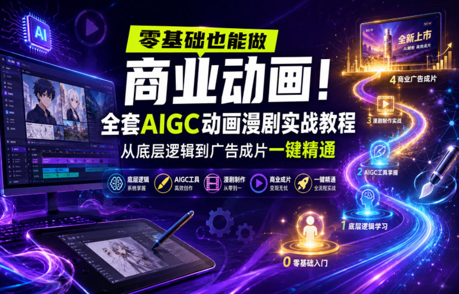 零基础也能做商业动画！全套AIGC动画漫剧实战教程，从底层逻辑到广告成片一键精通-985网创