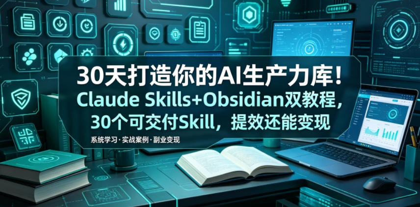 30天打造你的AI生产力库！Claude Skills+Obsidian 双教程，30 个可交付 Skill，提效还能变现-985网创