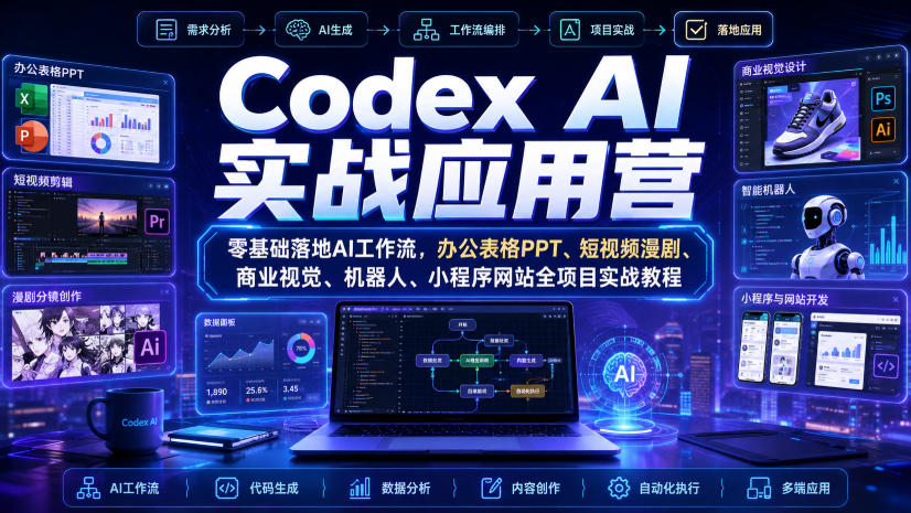Codex AI实战应用营｜零基础落地AI工作流，办公表格PPT、短视频漫剧、商业视觉、机器人、小程序网站全项目实战教程-985网创