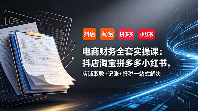 电商财务全套实操课：抖店淘宝拼多多小红书，店铺取数+记账+报税一站式解决-985网创
