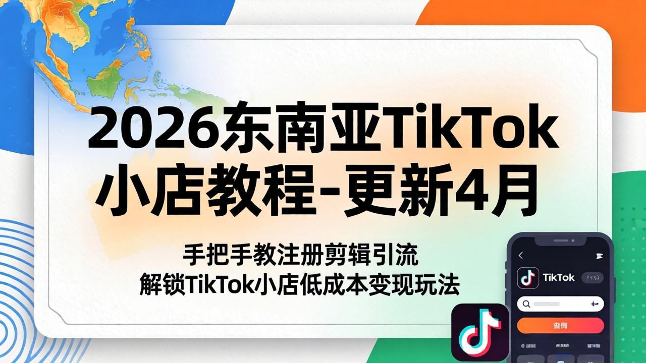 2026东南亚TikTok小店教程-更新4月，手把手教注册剪辑引流，解锁TikTok小店低成本变现玩法-985网创